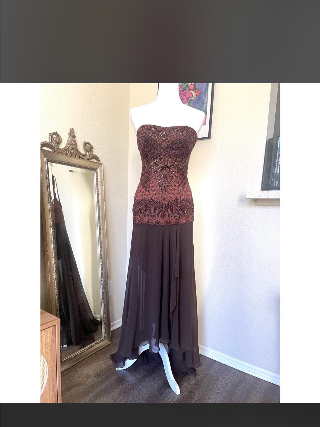 Sue Wong Brown Beaded Evening Gown